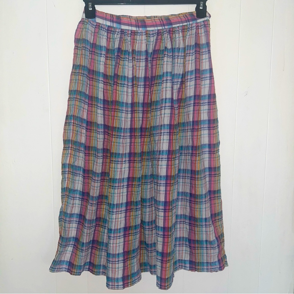 Hunter Sportswear Vintage Plaid Multicolored Midi Skirt, Pleated Design Size 12